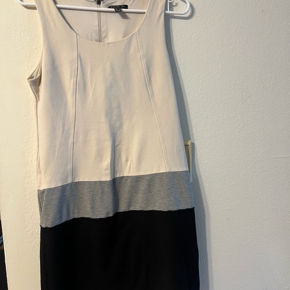 Mango Cream, Gray, and Black Mini Dress